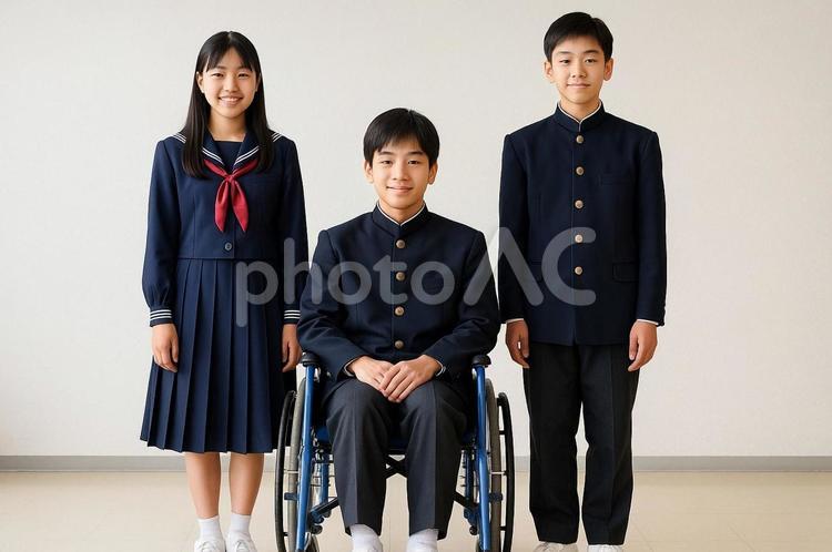 インクルーシブ教育のイメージ 車椅子,高校生,中高生の写真素材