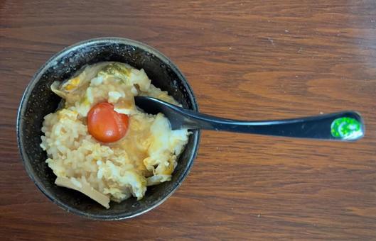 鶏肉と白菜の鍋のおじやの茶碗飯とスプーン 茶碗飯,おじや,鶏肉の写真素材