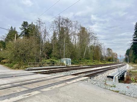 カナダの踏切 線路,踏切,北米の写真素材