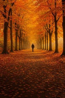 秋の散歩道と哀愁漂うシルエットの写真