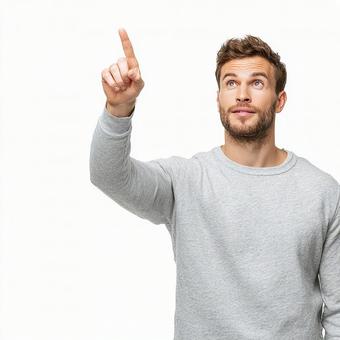 希望を指す男性 希望を指す男性の写真