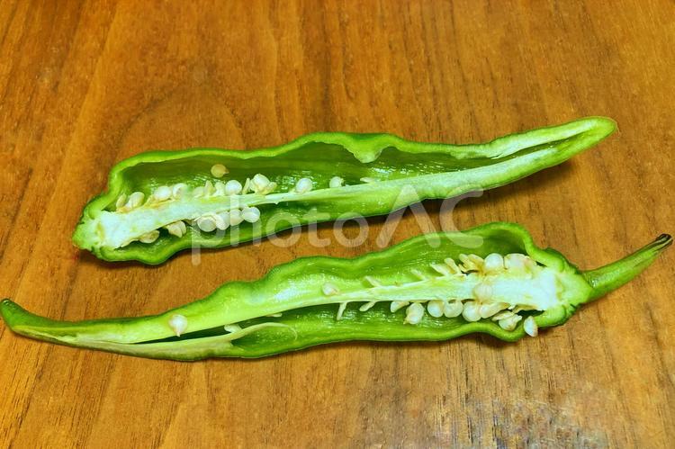 シシトウの断面 ししとう,獅子唐辛子,食材の写真素材