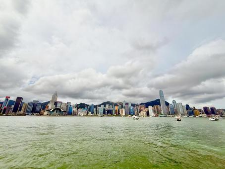 パノラマのビル群とビクトリアハーバー パノラマのビル群とビクトリアハーバー 空,スカイライン,ビジネスの写真素材