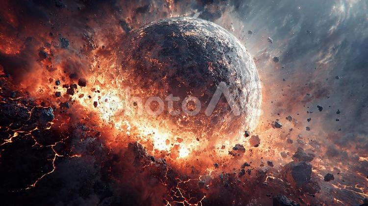 光り輝く宇宙の衝突 宇宙,衝突,爆発の写真素材