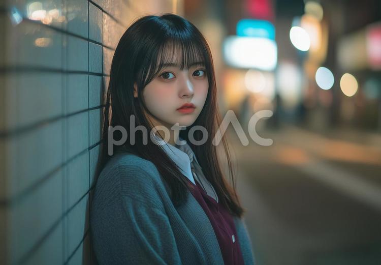 女子高生との待ち合わせ 人物,女性,モデルの写真素材