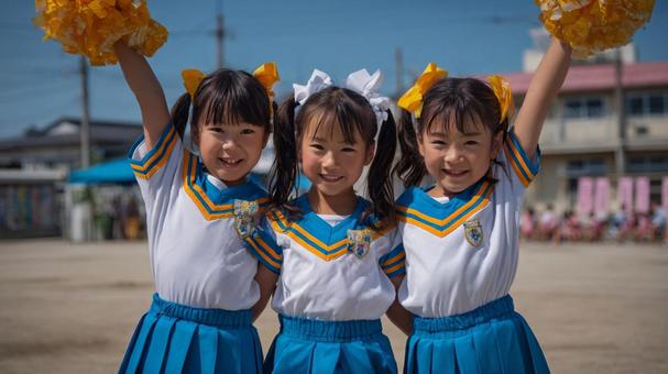 3人のチアガールの小学生 3人のチアガールの小学生の写真