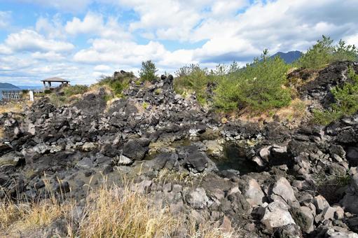 桜島の溶岩なぎさ公園のゴツゴツした岩石﻿の写真