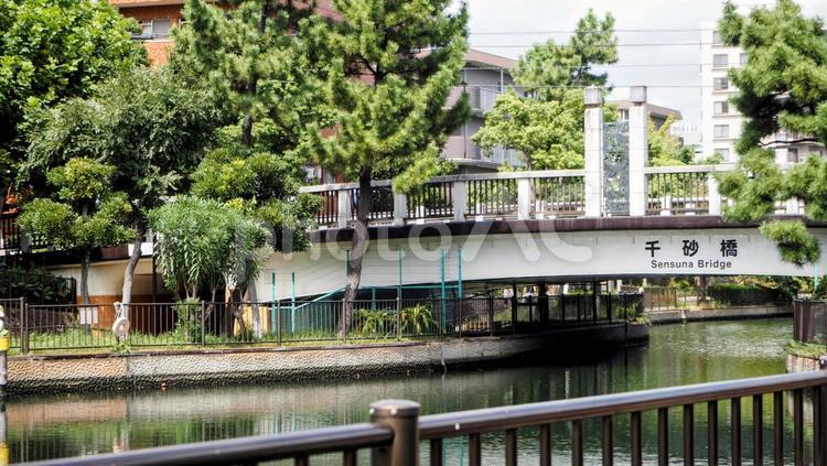 初秋の横十間川＆千砂橋＆街並み（江東区） 初秋,千砂橋,東京都の写真素材