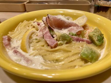 レモンクリームパスタ レモンクリームパスタ,スパゲッティ,ランチの写真素材