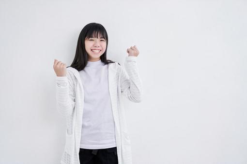 A junior high school girl doing a guts pose on a white background, জুনিয়র উচ্চ বিদ্যালয় ছাত্র, নারী, স্মিত মুখ, JPG