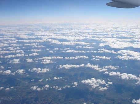 飛行機から見た雲 上空,雲,飛行機の写真素材