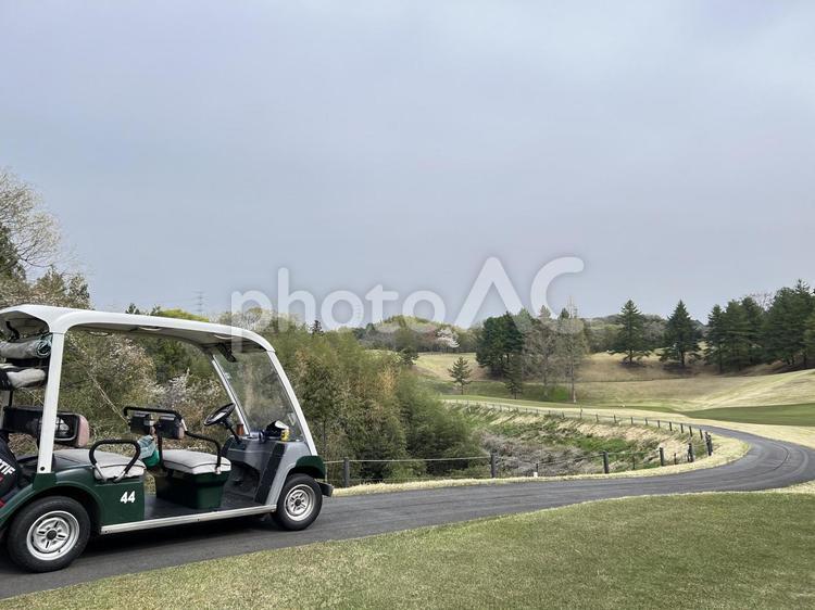 この道の先にゴルフの物語がある ゴルフ,カート,コースの写真素材