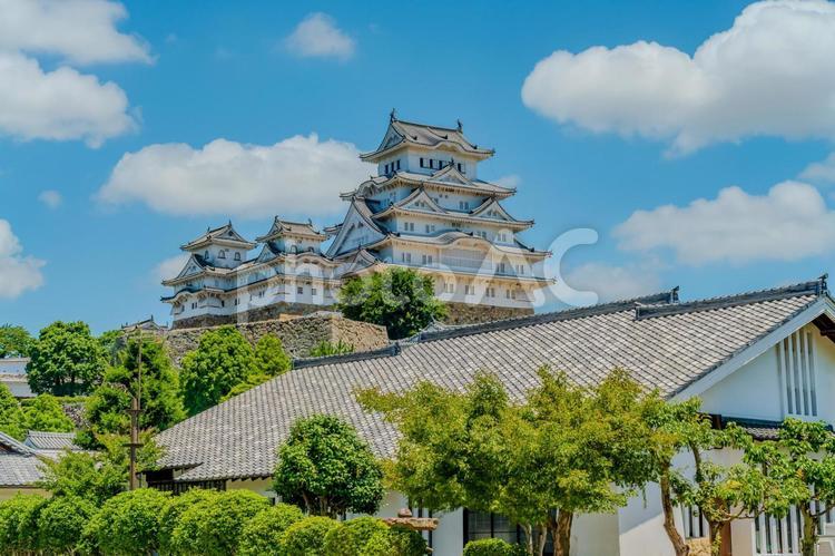 青空に映える姫路城天守 姫路城,白鷺城,世界遺産の写真素材