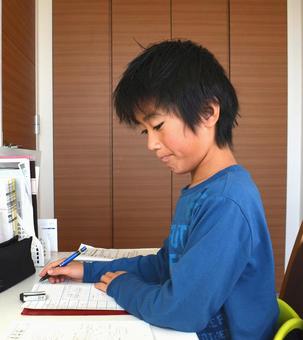 Elementary school studying, belief, boy, studying for a test, JPG