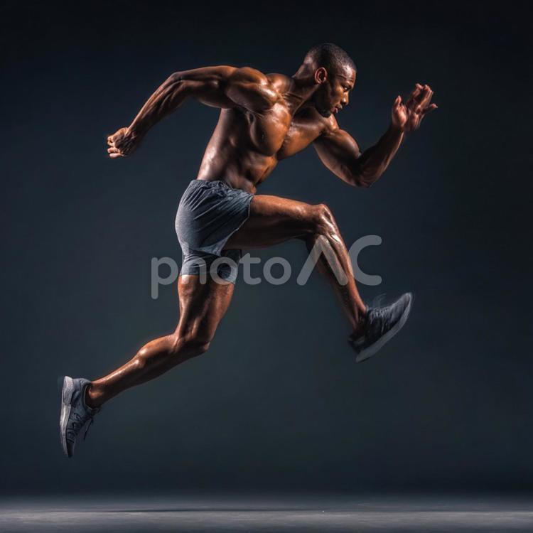走る黒人男性の横からのショット 男性,スポーツ,走るの写真素材