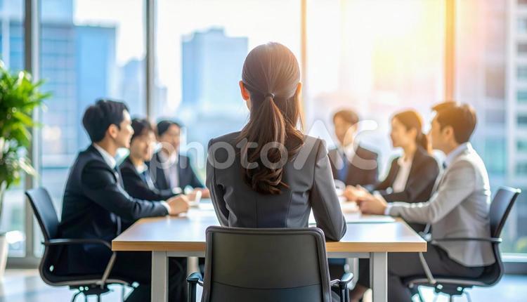 会議に参加する女性社員の後ろ姿 会議,女性,発言の写真素材