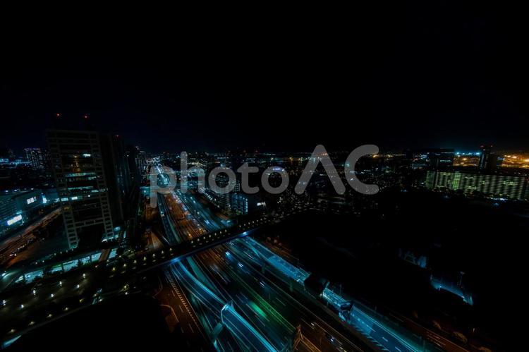 夜の高速道路とお台場の夜景 夜景,夜,高速道路の写真素材