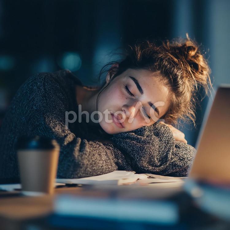 疲労困憊で眠る女性の日常風景 女性,疲労,疲れの写真素材