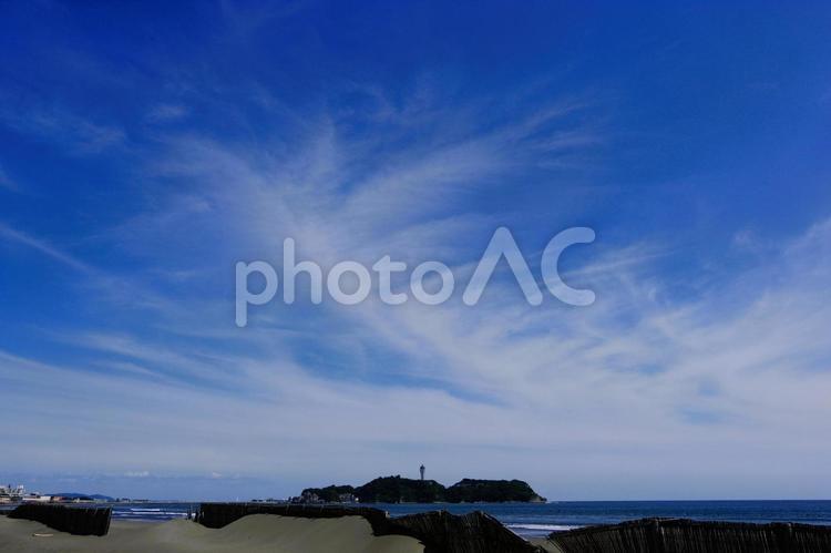 湘南・鵠沼海岸から見た江の島 湘南,海,鵠沼海岸の写真素材
