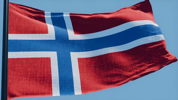 ノルウェー国旗・風になびく ノルウェー国旗・風になびく ノルウェー,国旗,旗の写真素材