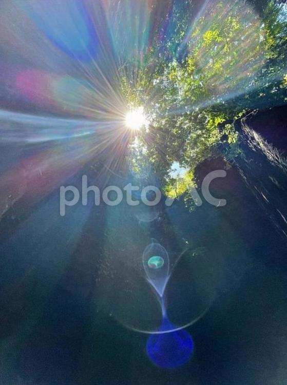 木の谷間からこぼれる光 光,山,女性の写真素材
