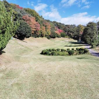 【ゴルフコース】紅葉が始まったホール ゴルフ場,ゴルフ,風景の写真素材