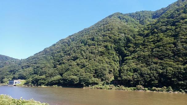 山の緑と川の静けさ 山,森林,川の写真素材