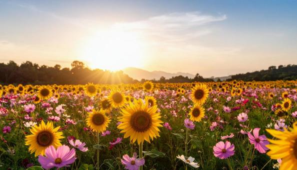花畑に訪れる季節の転換 花畑に訪れる季節の転換の写真