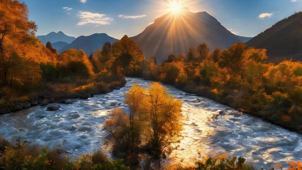 beautiful autumn sunrise, JPG beautiful autumn sunrise, autumn, chuan, nostalgic, JPG