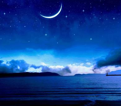 夜の海と三日月 夜の海と三日月 三日月,夜景,海の写真素材