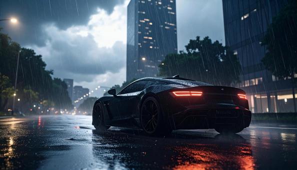 雨の夜の都会を走るの写真