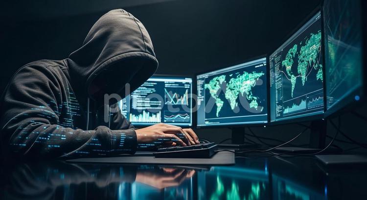匿名ハッカーとサイバー空間の闇	 ハッカー,国際,犯罪の写真素材