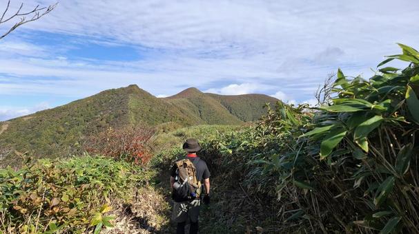紅葉の登山道を歩く登山者 登山,縦走,登山者の写真素材