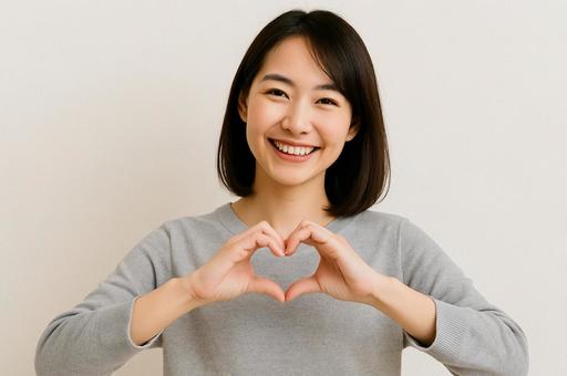 手でハートを作る笑顔の人 手でハートを作る笑顔の人の写真