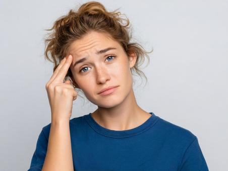 頭痛のする女性 頭痛のする女性の写真