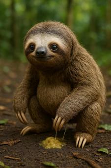 地上に降りてきたナマケモノの写真