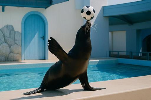水族館でのカリフォルニアアシカのショー 水族館でのカリフォルニアアシカのショーの写真