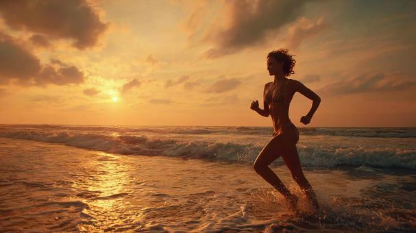 美しい波打ち際のランニング 美しい波打ち際のランニングの写真