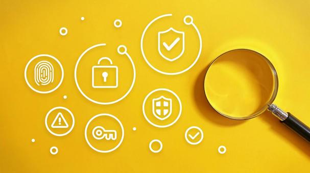 セキュリティー 防犯アイコンと虫メガネ セキュリティー,アイコン,イラストの写真素材