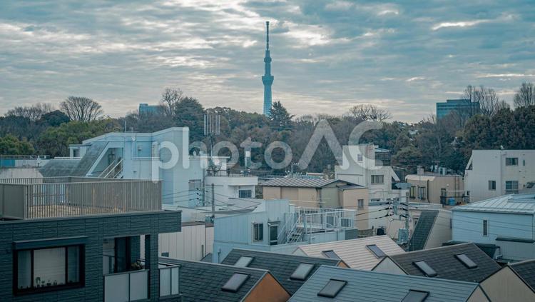 スカイツリーと街並み 景色,スカイツリー,東京スカイツリーの写真素材