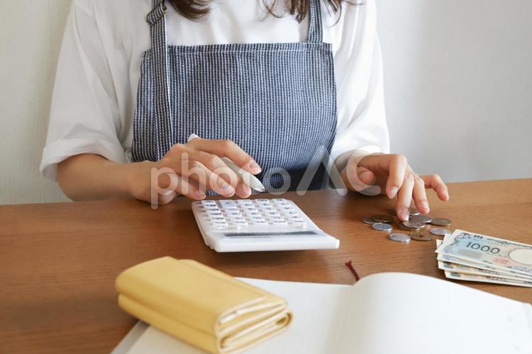 お金を管理する女性 家計,やりくり,生活費の写真素材