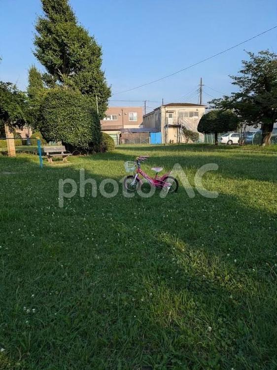 公園におかれた自転車 自転車,女の子用自転車,公園の写真素材