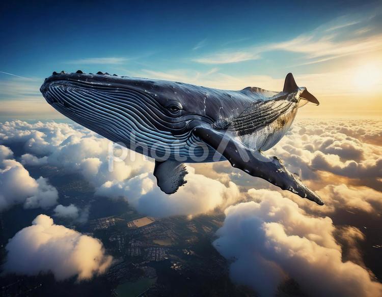 空を泳ぐクジラ クジラ,鯨,空の写真素材