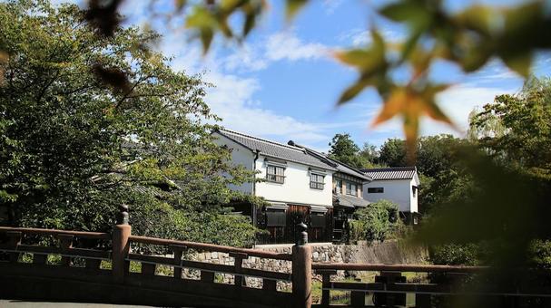 初秋の八幡堀明治橋からの風景 八幡堀,初秋,白壁の写真素材