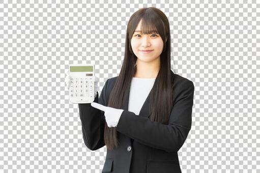 電卓を持つ買取業の女性 背景透過PSD 女性,人物,ビジネスの写真素材