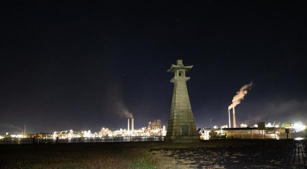 Photo, factory, night view, sea, 