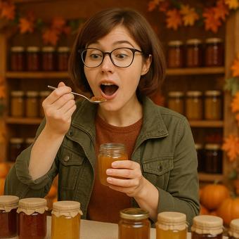 秋の試食女性 秋の試食女性の写真