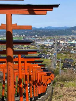 浮羽稲荷神社からの風景 浮羽稲荷神社,福岡県うきは市,鳥居の写真素材