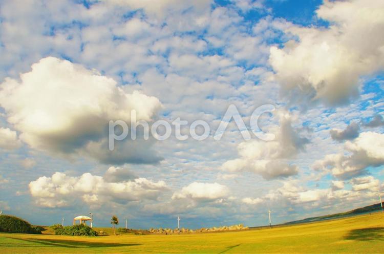 秋の日の喜界島の公園とダイナミックな雲 うろこ雲,鱗雲,巻積雲の写真素材