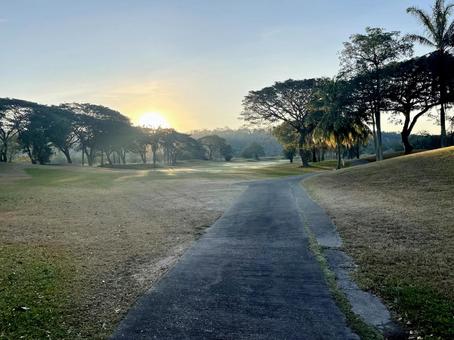 タイのゴルフ場の日の出の景色 風景,自然,朝の写真素材